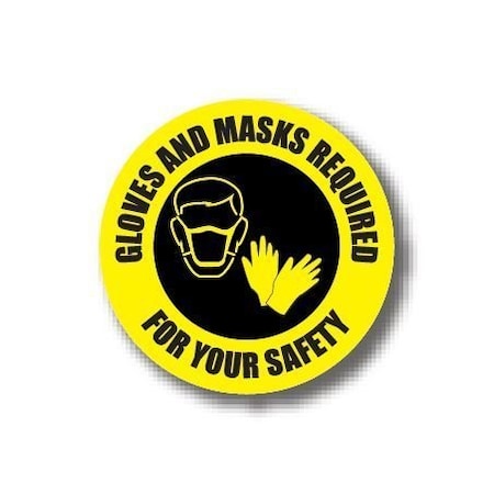Ergomat 12in CIRCLE SIGNS Gloves And Mask Required For Your Safety DSV-SIGN 144 #6311 -UEN